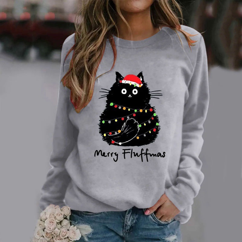 Women's Long-sleeved Cat Christmas T-Shirt
