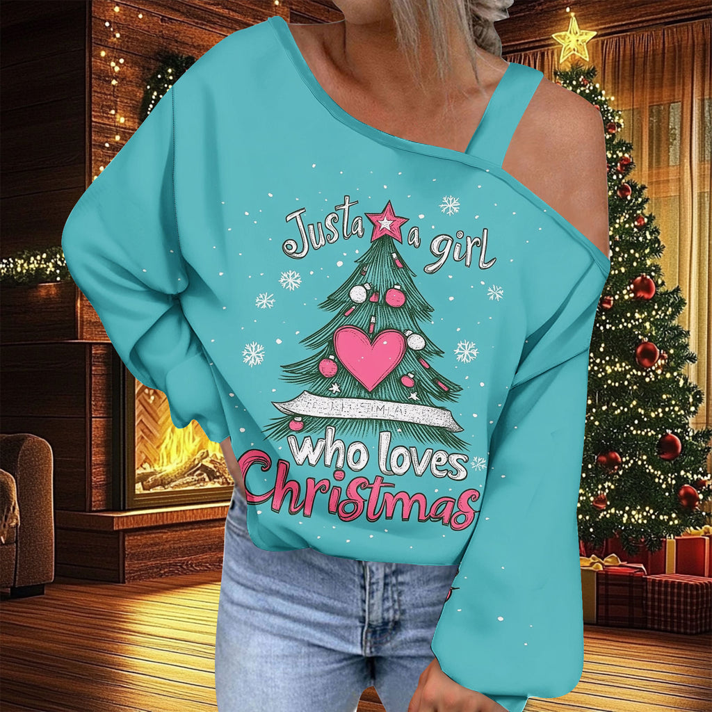 Trendy Diagonal Collar Christmas T-shirt