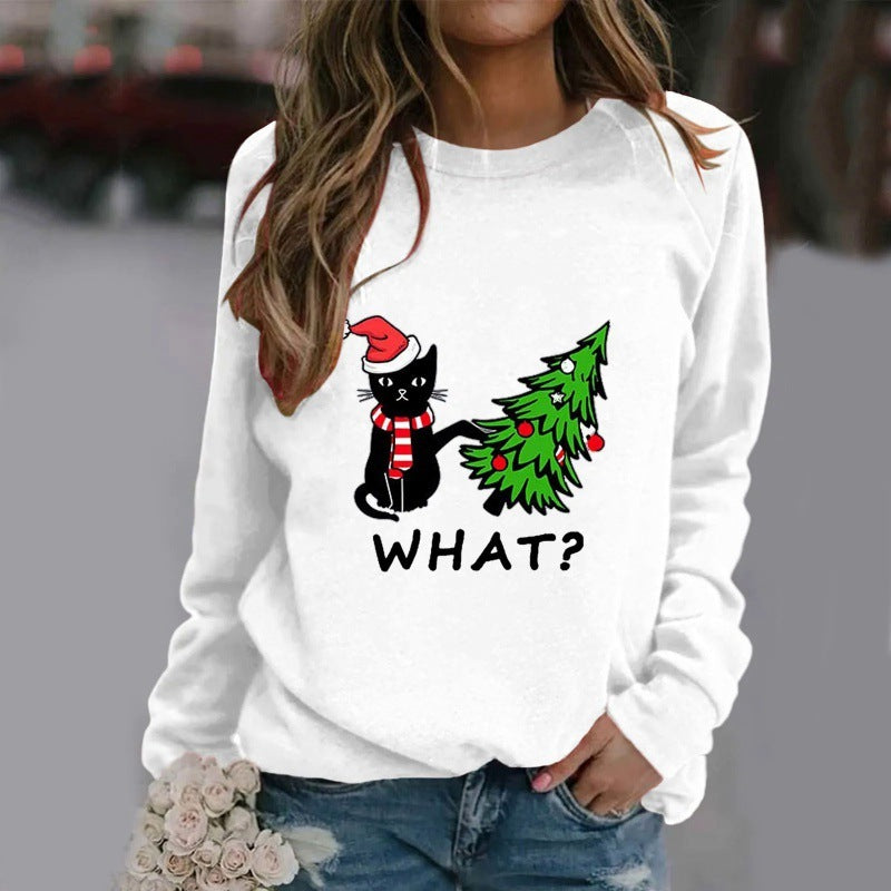 Women's Long-sleeved Cat Christmas T-Shirt