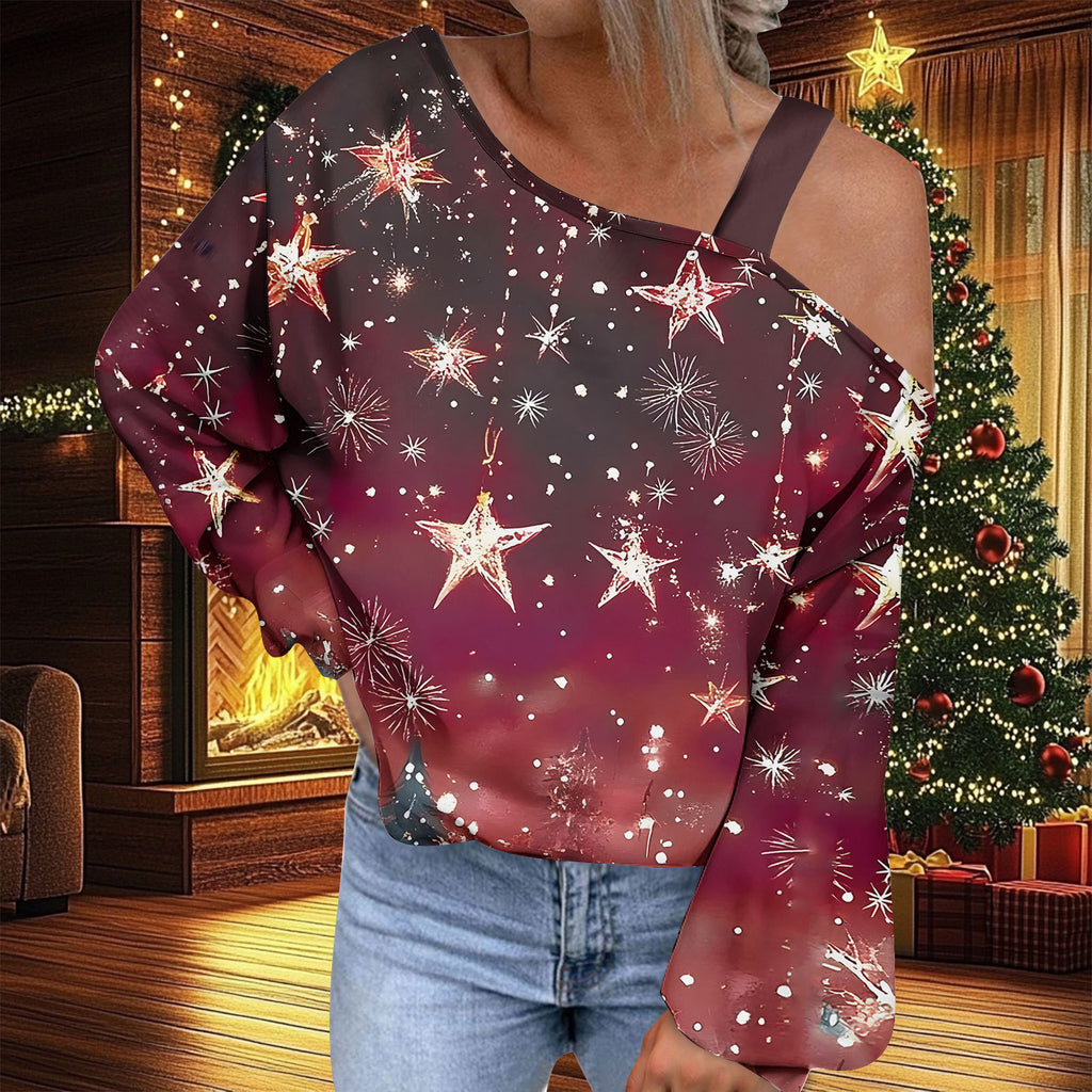 Trendy Diagonal Collar Christmas T-shirt