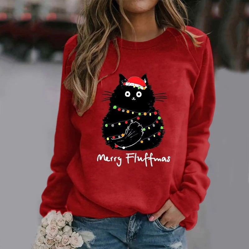 Women's Long-sleeved Cat Christmas T-Shirt