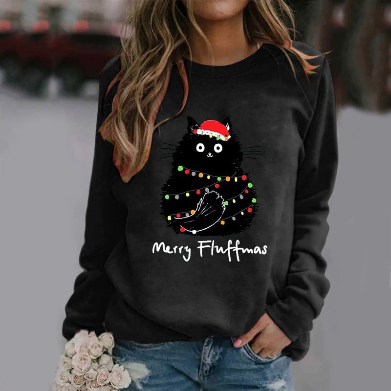 Women's Long-sleeved Cat Christmas T-Shirt