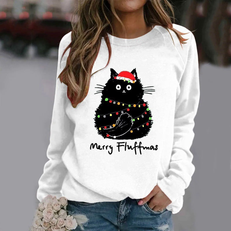 Women's Long-sleeved Cat Christmas T-Shirt