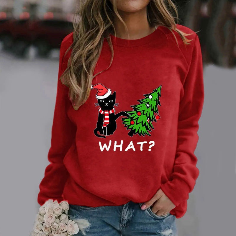 Women's Long-sleeved Cat Christmas T-Shirt