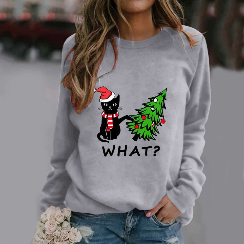 Women's Long-sleeved Cat Christmas T-Shirt