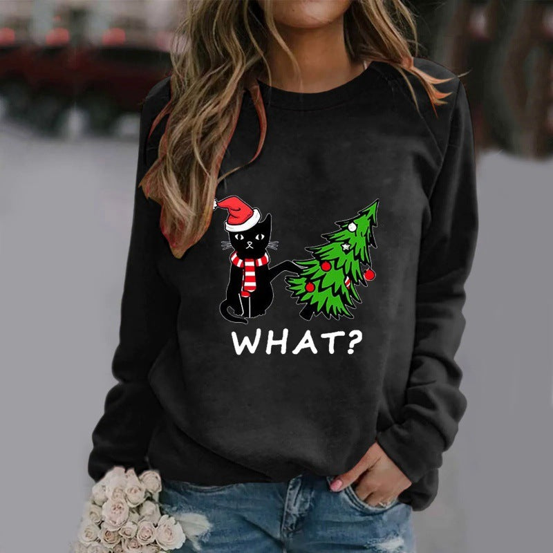 Women's Long-sleeved Cat Christmas T-Shirt